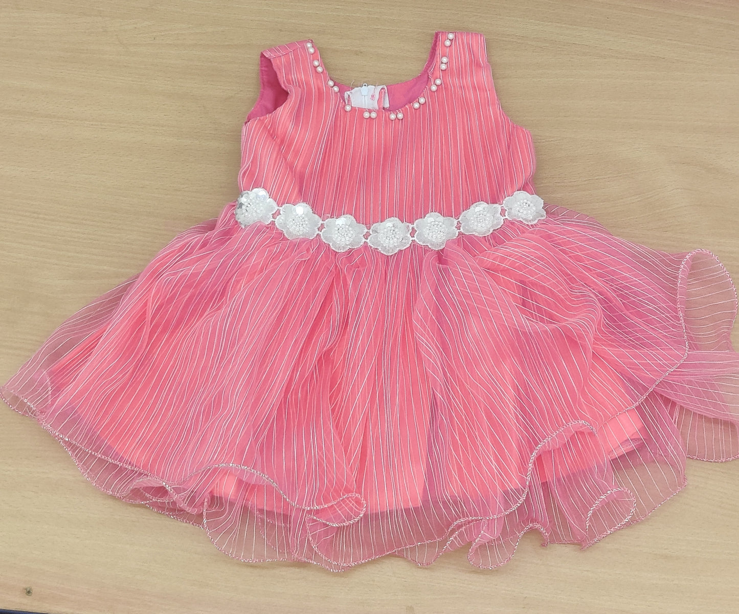 Girls Adorable Pink Party Dress with Floral Waist Detail