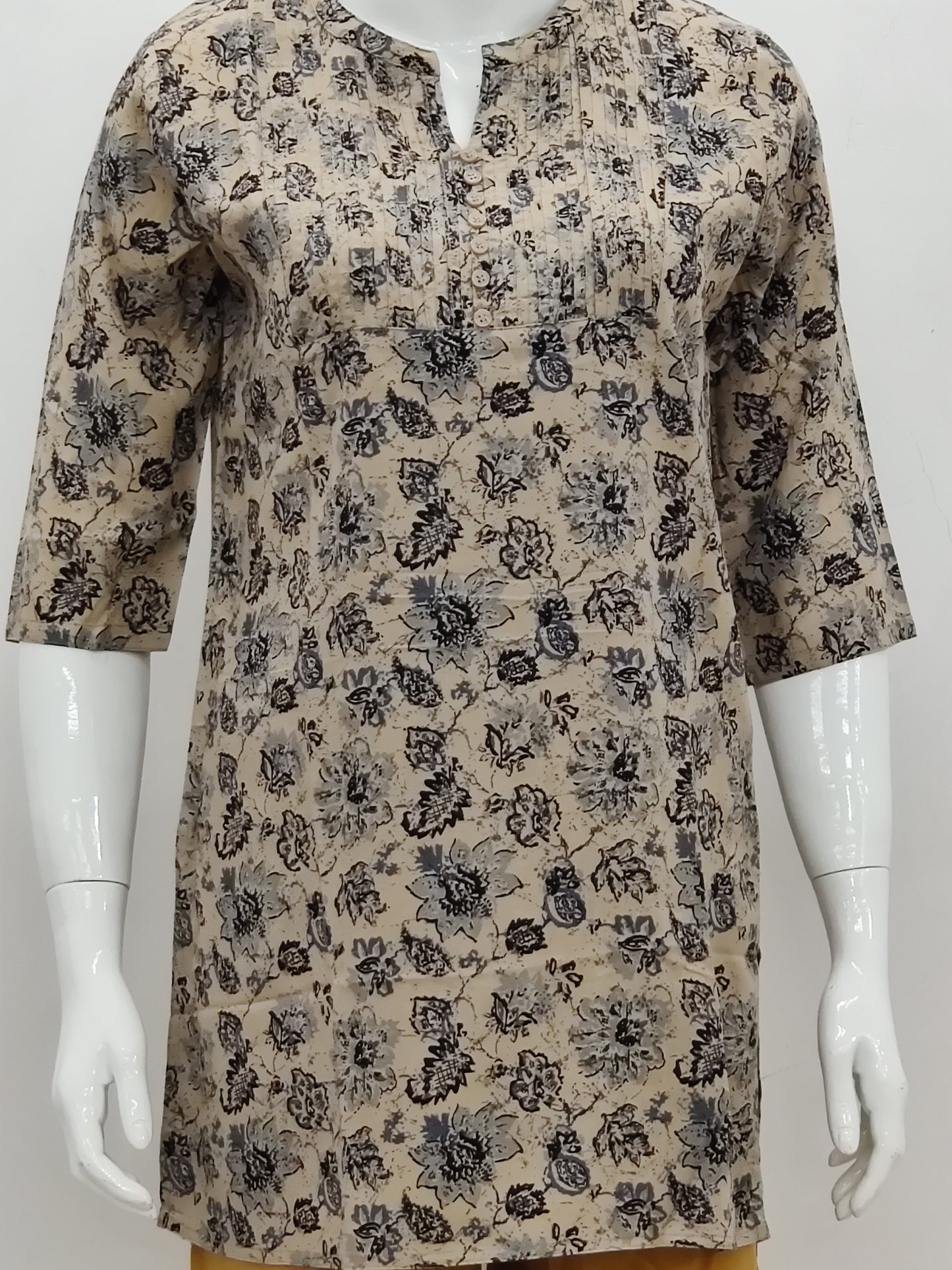Graphic Black & Grey Floral Short Kurti Top