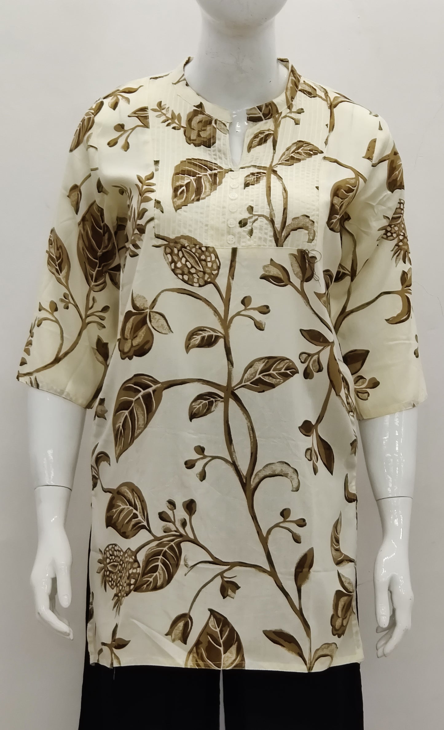 Cream Floral Print Short Kurti