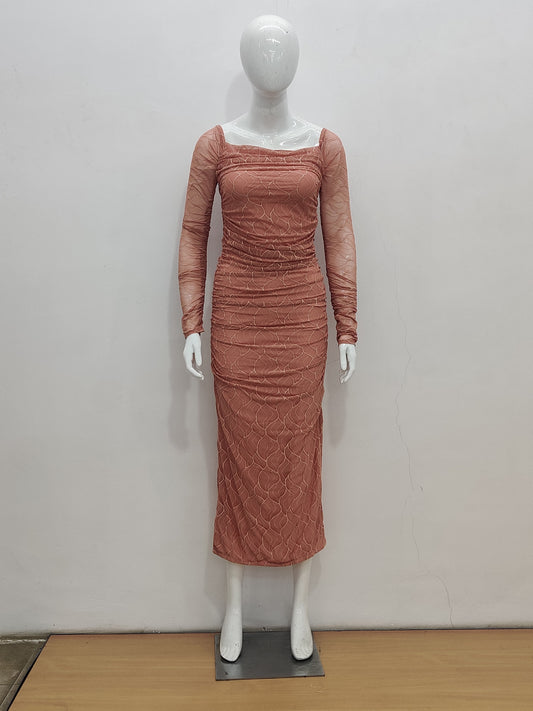 Elegant Ruched Mesh Dress in Multiple Hues
