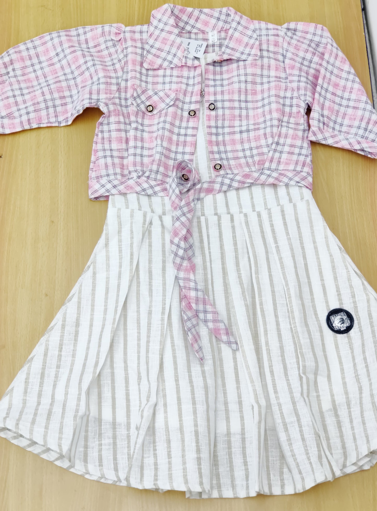 Girls' Cute Knot-Front Top with Striped Skirt
