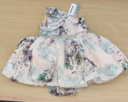Girls' One-Shoulder Dress with Sparkling Waistband