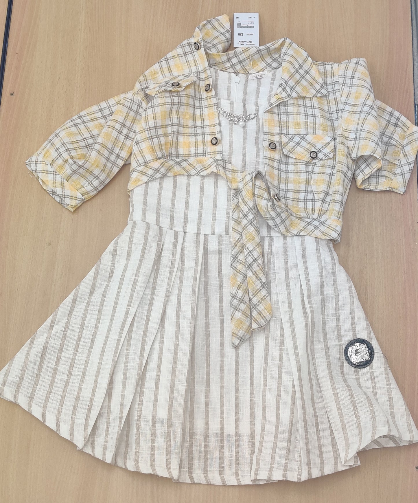 Girls' Cute Knot-Front Top with Striped Skirt