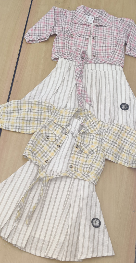 Girls' Cute Knot-Front Top with Striped Skirt